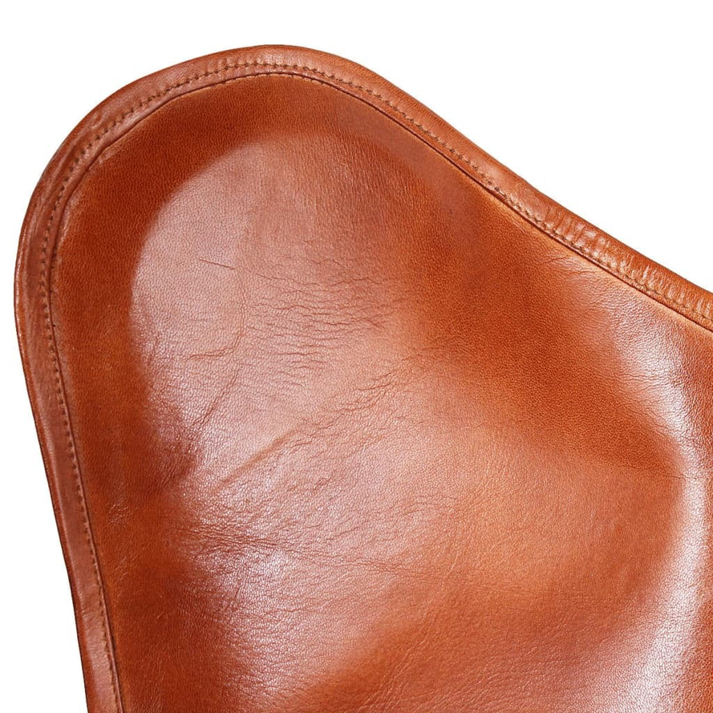 vidaXL Butterfly Chair Brown Real Leather