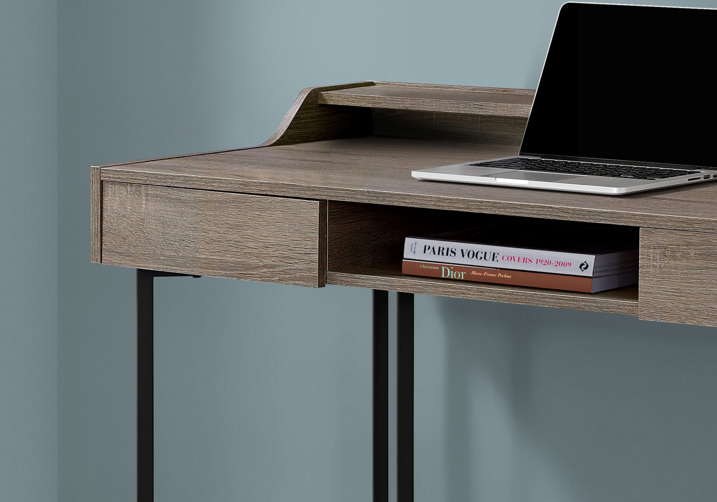 22" x 48" x 32.75" Dark Taupe Black Metal  Computer Desk