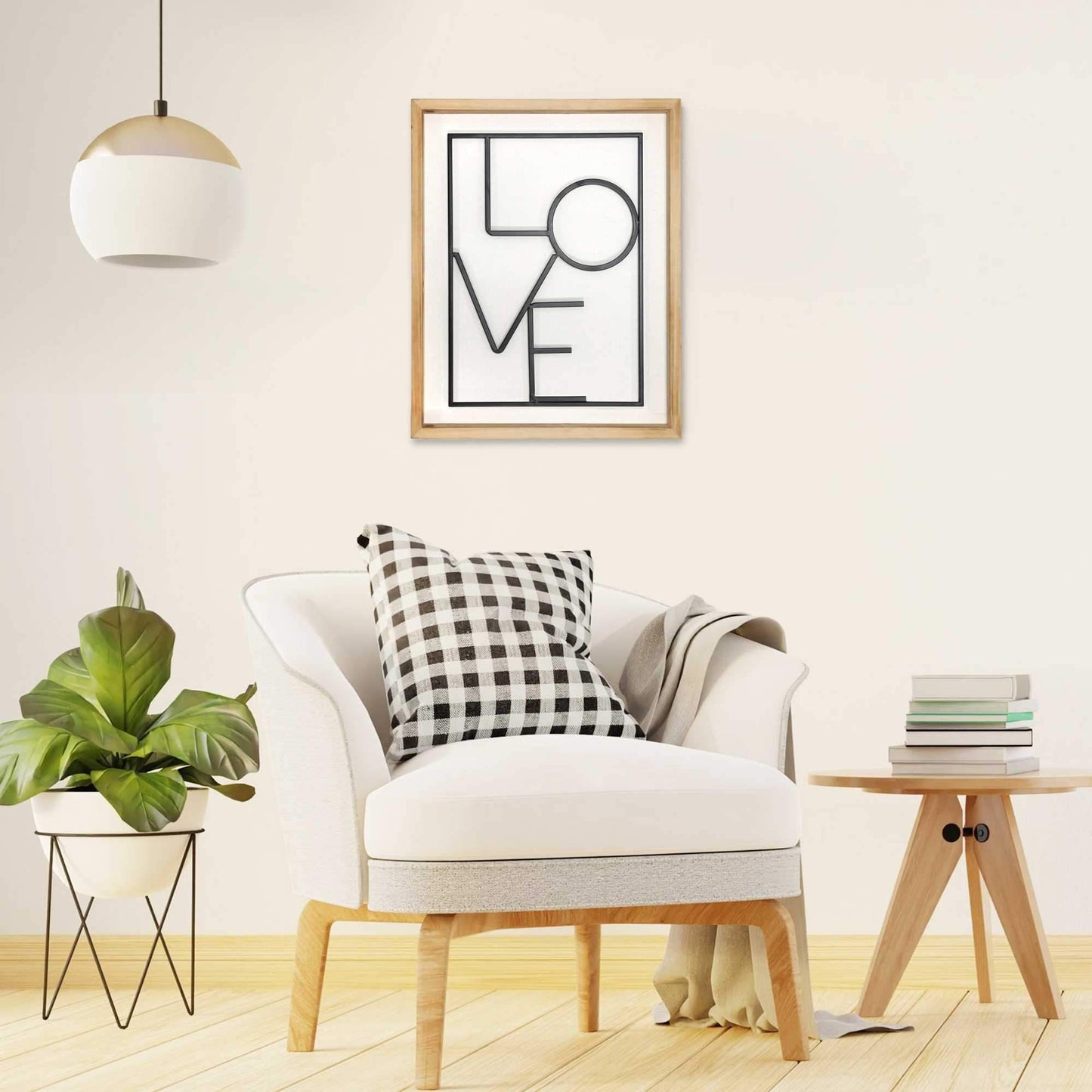 Metal LOVE on White Framed Wall Art