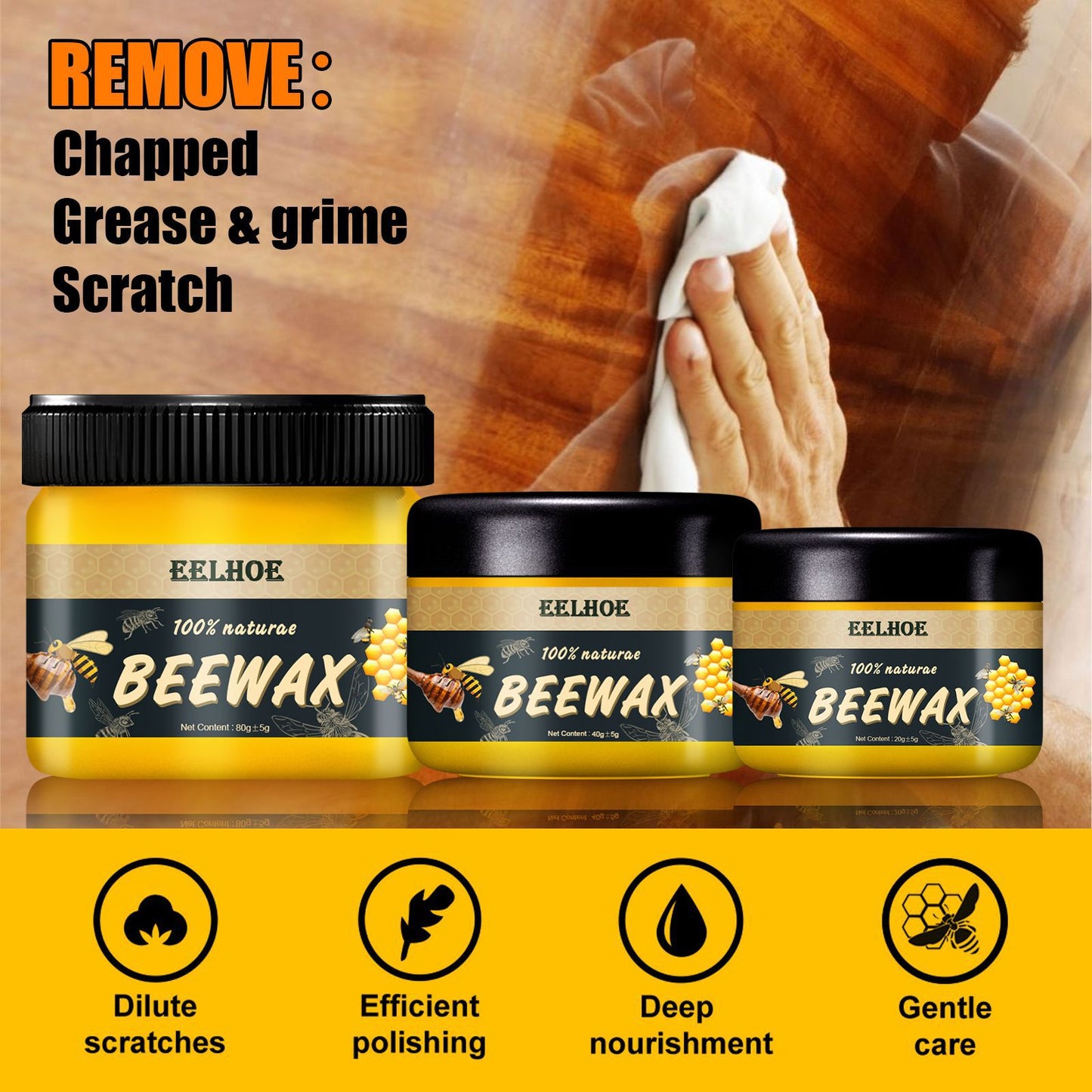 EELHOE Natural Beeswax Furniture Care Polishing Beeswax Waterproof Brightening Wear-resistant Wood Floor Care Beeswax