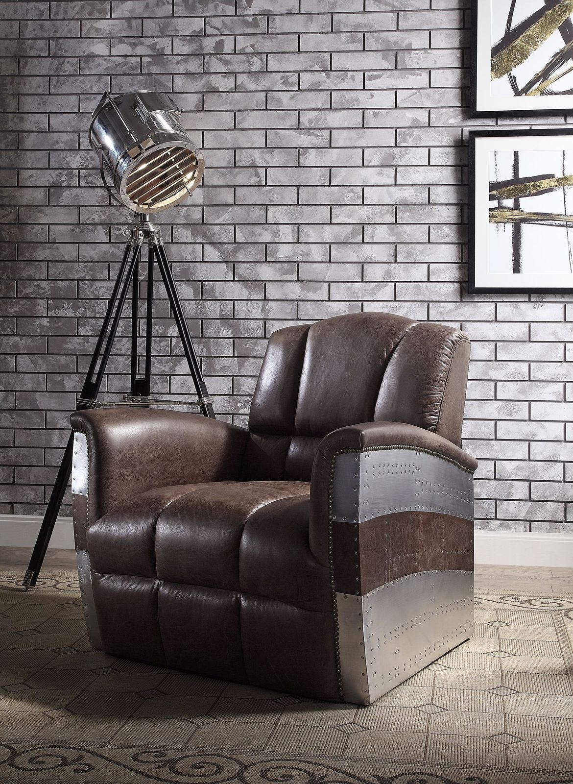 Brancaster Accent Chair, Retro Brown Top Grain Leather & Aluminum 59716