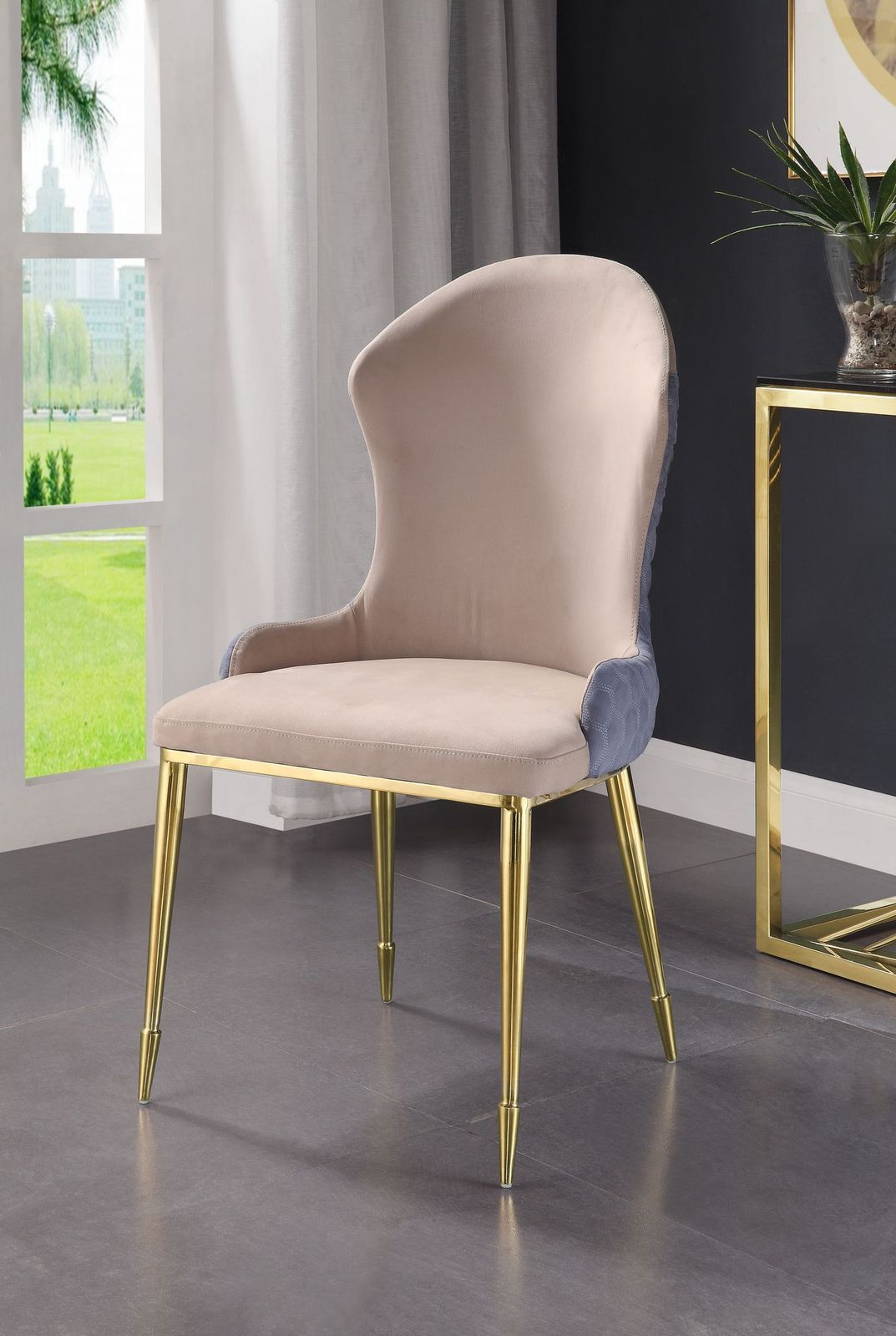 Caolan Side Chair (Set-2), Tan, Lavender Fabric & Gold  72469