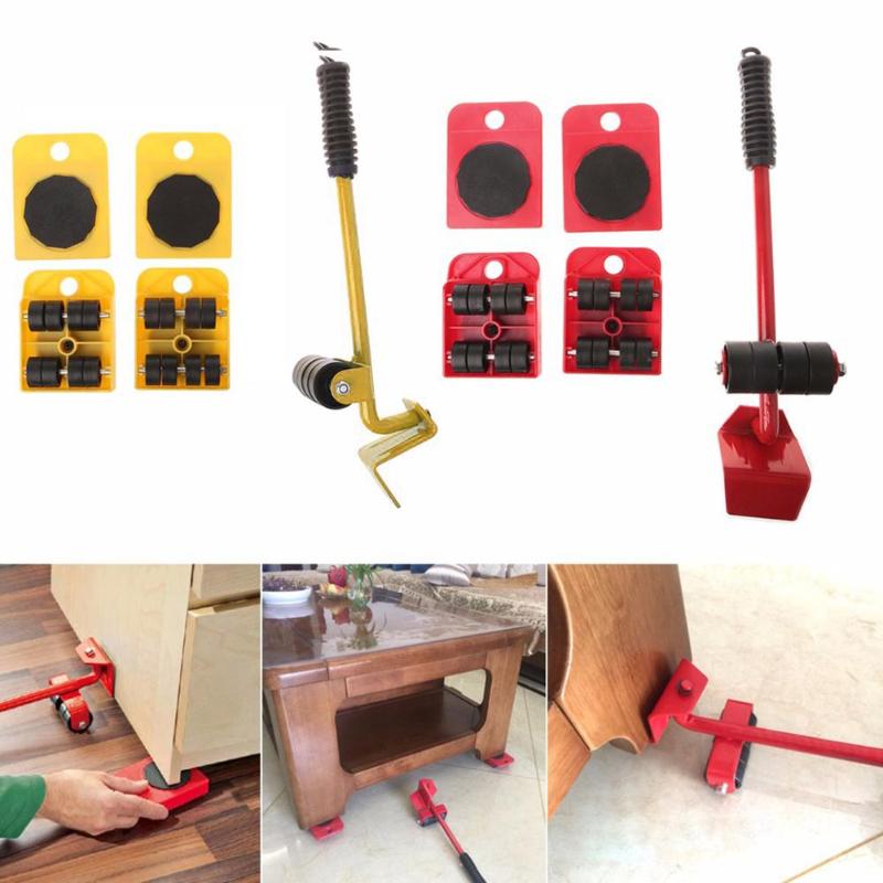 Furniture Mover Tool Set Furniture Transport Lifter Heavy Stuffs Moving Tool 4 Wheeled Mover Roller+1 Wheel Bar Hand Tools Set