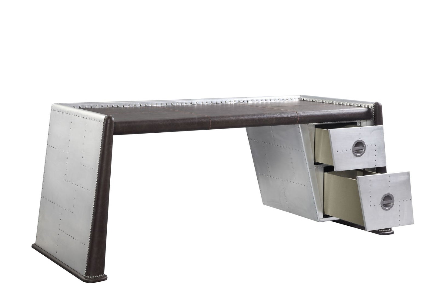 Brancaster Desk, Distress Chocolate Top Grain Leather & Aluminum 92855