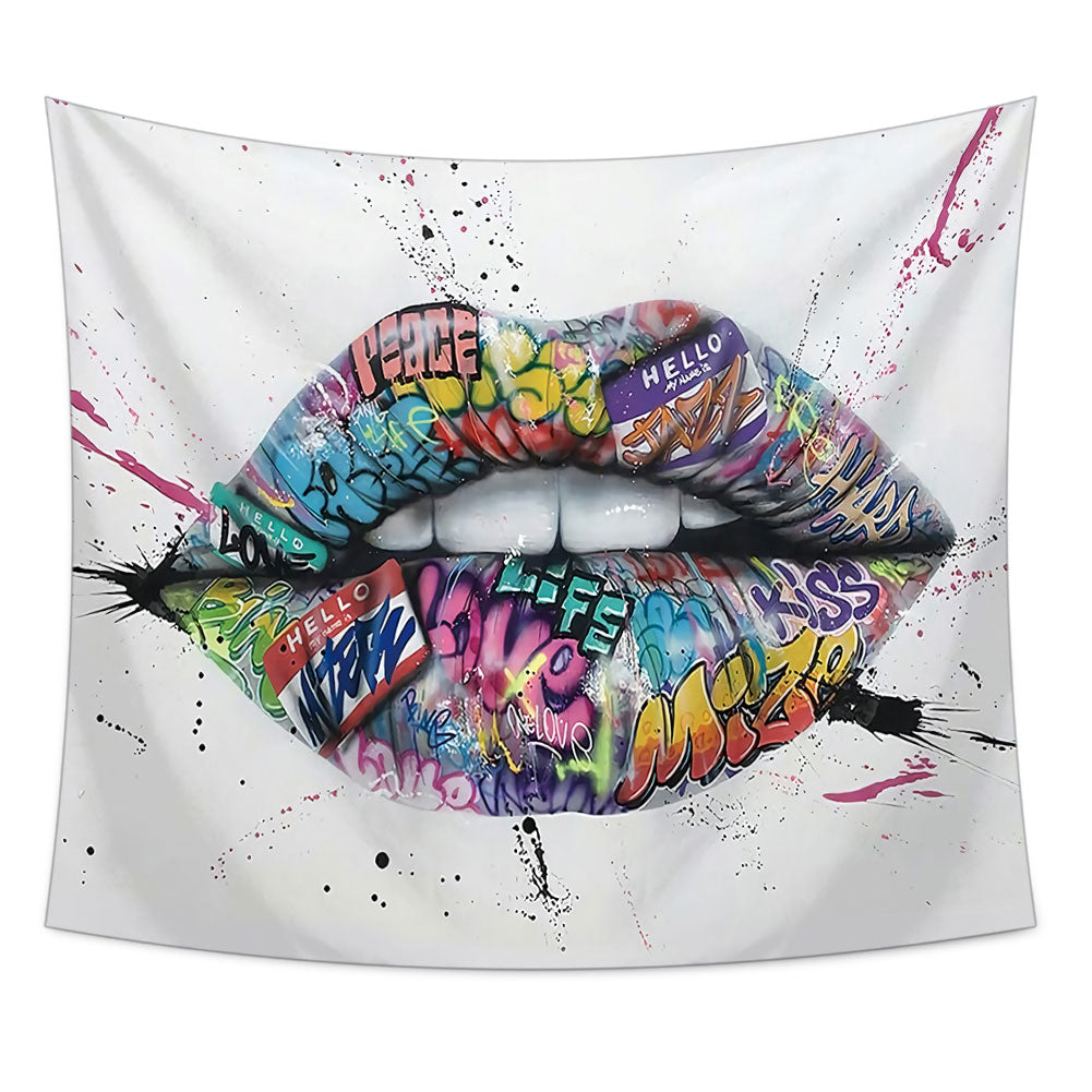 Sexy Glossy Lips Tapestry, Lips Bitting Wall Hanging, Living Room