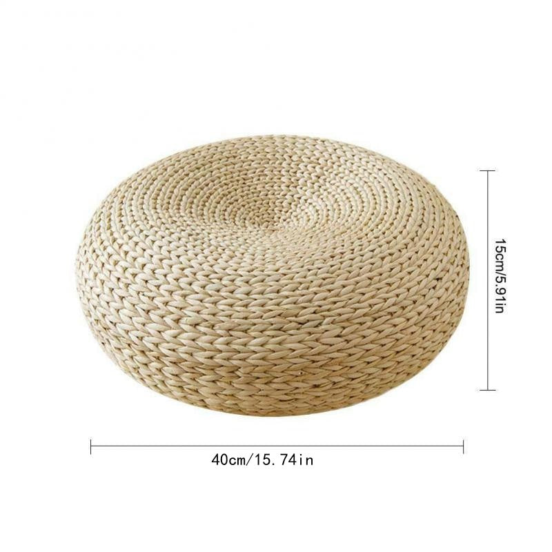 Natural Straw Round Pouf Tatami Cushion Hand Woven Mat Chair Cushion Japanese-style Cushion For Meditation Yoga Tea Ceremony