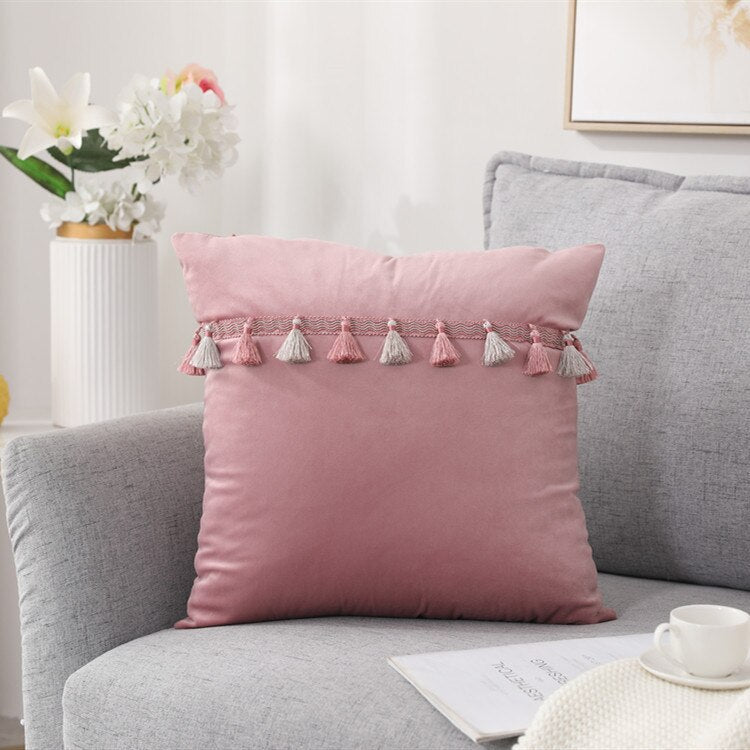 INS Nordic Soft Velvet Tassel Pillowcase Decoration Sofa Living Room Car Housse De Coussin 30x50 Decorative Pillows Home Decor