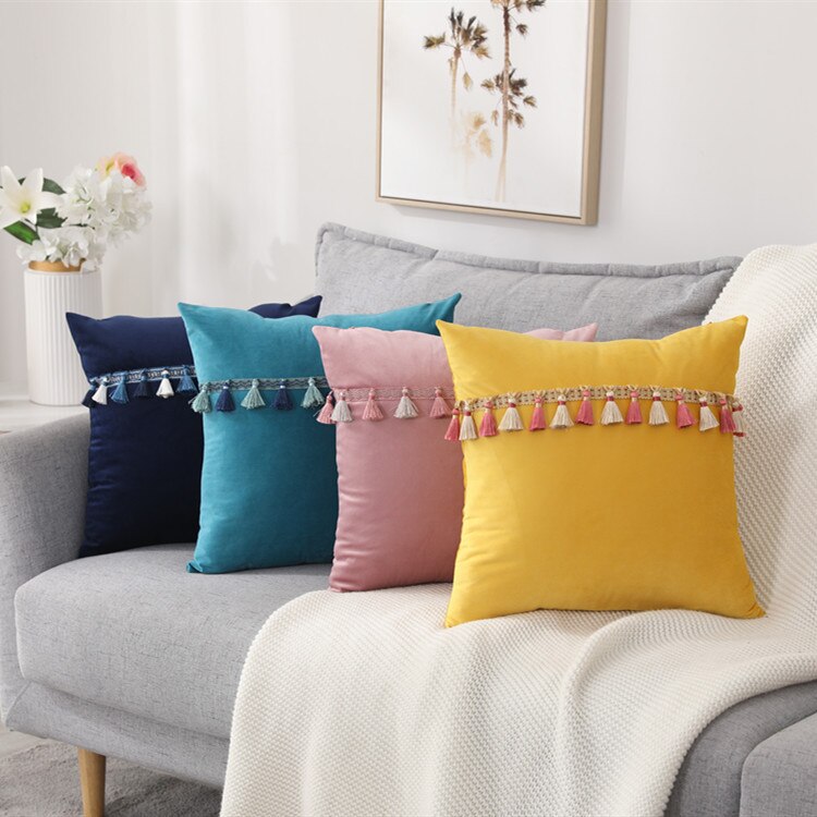 INS Nordic Soft Velvet Tassel Pillowcase Decoration Sofa Living Room Car Housse De Coussin 30x50 Decorative Pillows Home Decor