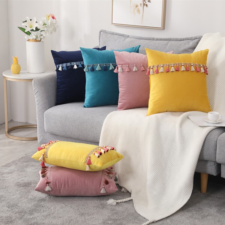 INS Nordic Soft Velvet Tassel Pillowcase Decoration Sofa Living Room Car Housse De Coussin 30x50 Decorative Pillows Home Decor