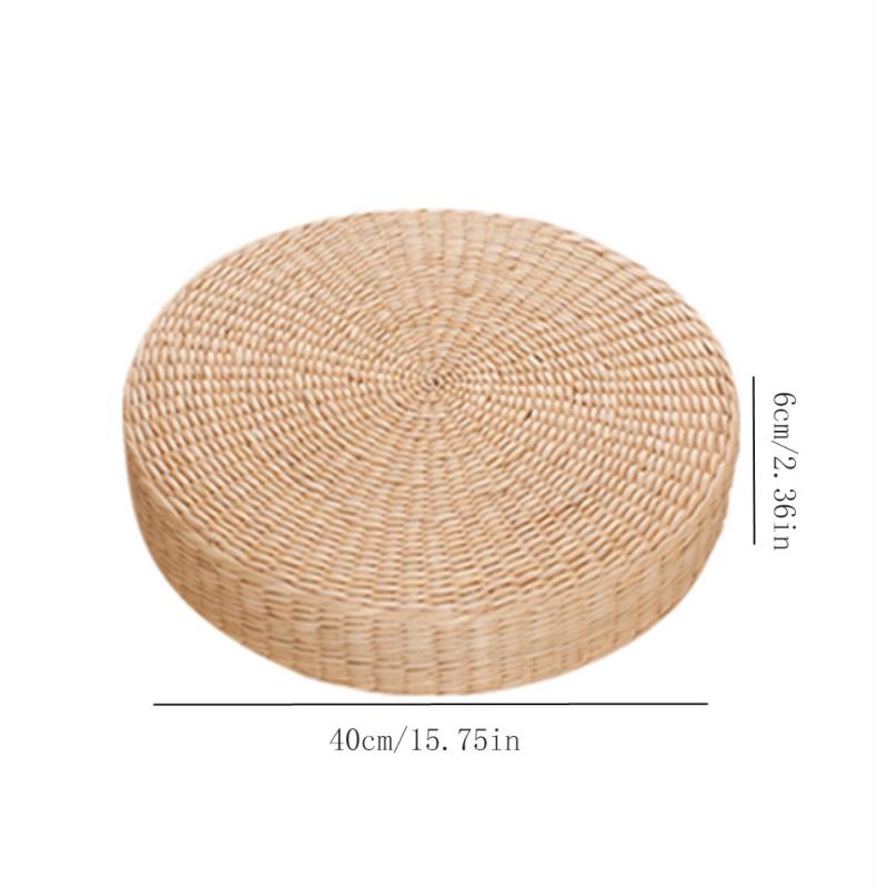 Natural Straw Round Pouf Tatami Cushion Hand Woven Mat Chair Cushion Japanese-style Cushion For Meditation Yoga Tea Ceremony