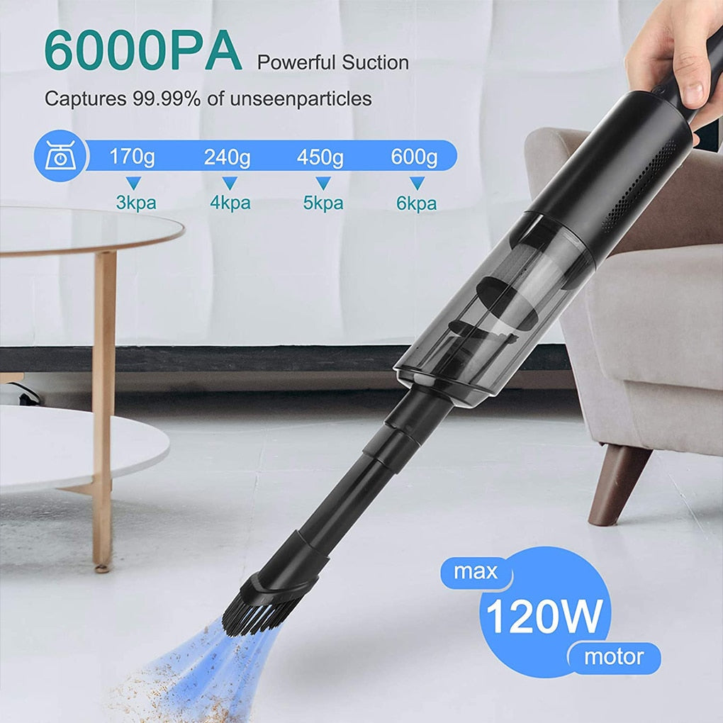 Wireless car vacuum cleaner portable with handheld vacuum cleaner car household dual-use 120W6000pa strong suction mini cleaner