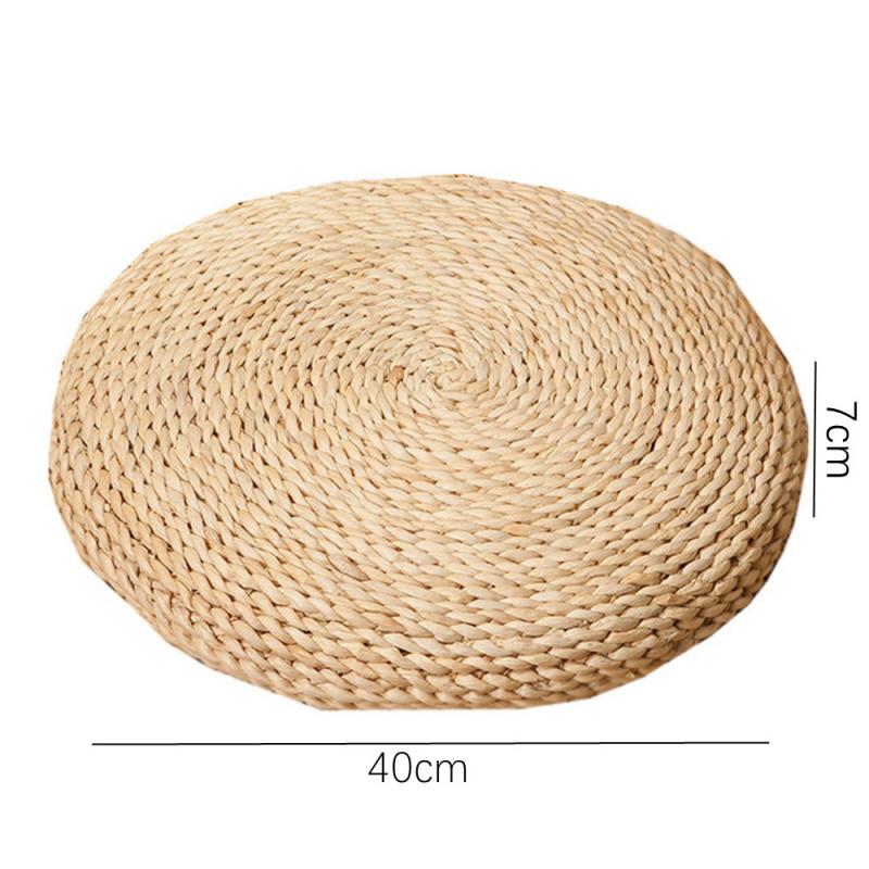 Natural Straw Round Pouf Tatami Cushion Hand Woven Mat Chair Cushion Japanese-style Cushion For Meditation Yoga Tea Ceremony