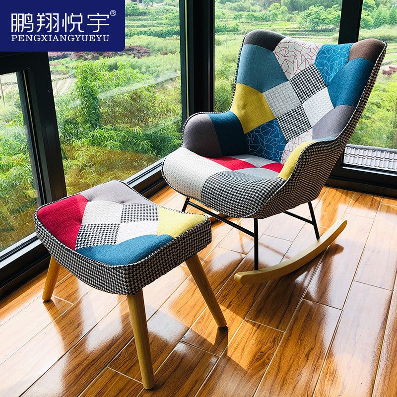 Rocking chair Nordic style Rocking chair household rocking chair fabric art Splicing sofa adult siesta balcony deck chair Lazy chair