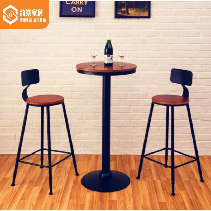 bar counter chair solid wood Stool Bar chair household backrest High chair High stool Iron art Bar stool Reception High foot Tables and chairs