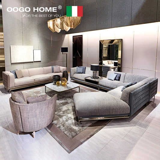 European Pavilion   Italy visionnaire Italian Light luxury corner sofa Large flat layer a living room combination genuine leather sofa