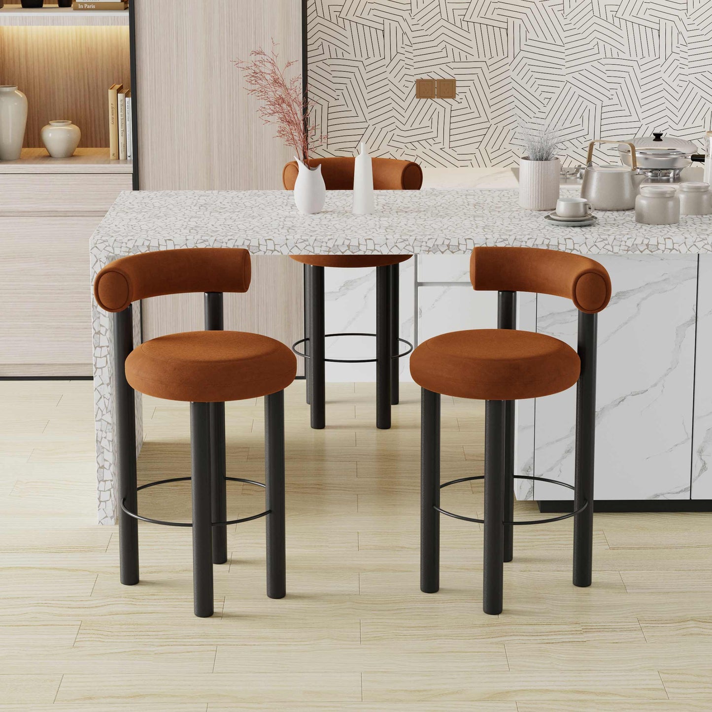 Northern Europe soft roll designer Single person Metal Bar chair Modern simplicity hotel Chubby chair Dining chair Leisure chair The bar chair