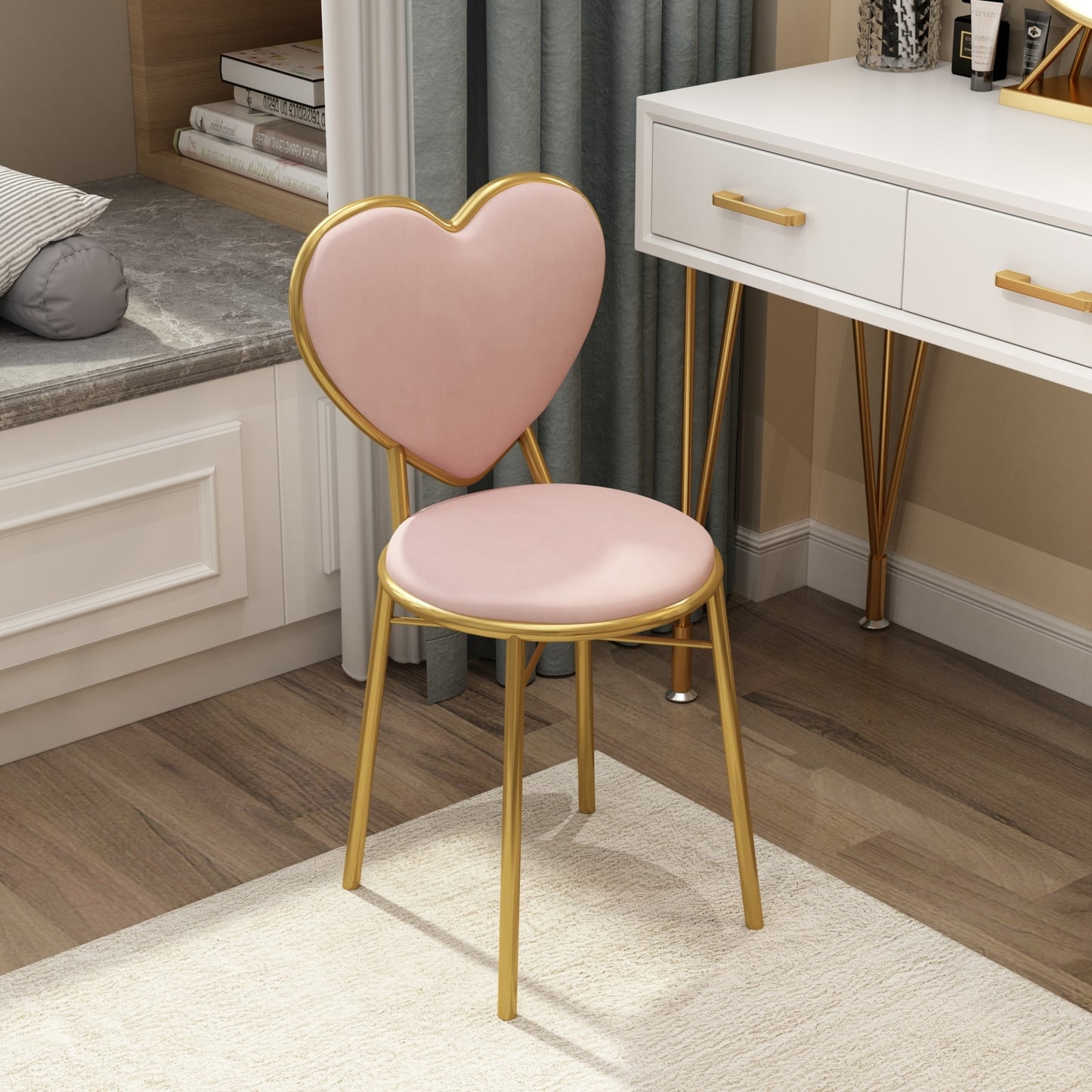 Modern simplicity Dresser stool girl bedroom Make up chair Light luxury manicure backrest ins Northern Europe love Net red chair