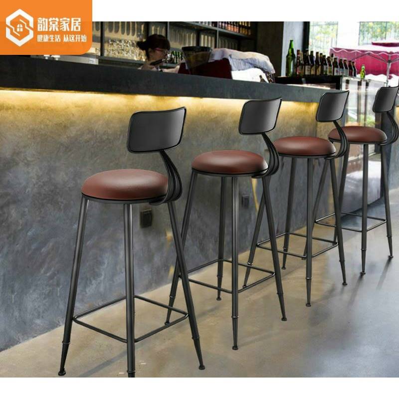 bar counter chair solid wood Stool Bar chair household backrest High chair High stool Iron art Bar stool Reception High foot Tables and chairs